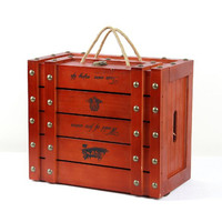 高档6只喷红漆红酒包装木盒